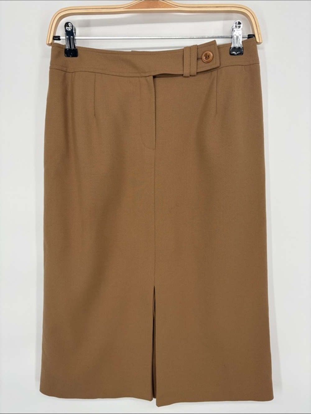 🪽 Talbots wool Camel Button-Tab Midi Skirt with front vent slit